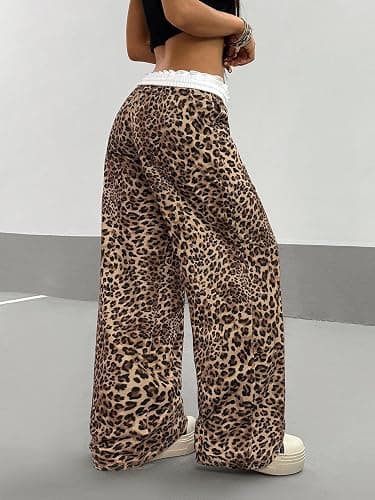SOLY HUX women's khaki leopard print baggy pants thumbnail 2