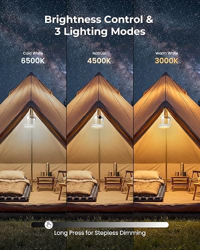 2 Pack Camping Light Lanterns, 4000mAh Camping Lamp Rechargeable Battery Powered 2-in-1 LED Lanterns, Flashlight Lights for Camping, Hiking, Emergency Lights for Home Power Outages, White thumbnail 6