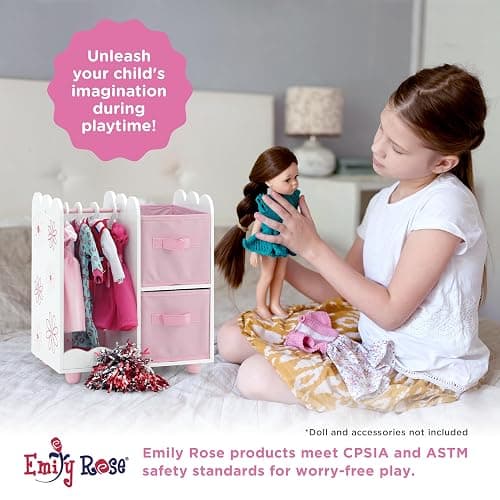 Emily Rose 18 Inch Doll Wardrobe Closet Organizer - Open Storage Armoire with Hangers & Bins - Wooden Furniture for American Girl Dolls - Floral Design thumbnail 7