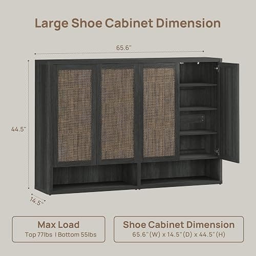 SICOTAS Rattan Shoe Storage Cabinet - Modular Shoe Cabinets with Door Tall Large Shoe Cabinet Storage for Entryway - 65.6" Wide Modular Cabinet for Hallway, Living Room thumbnail 2