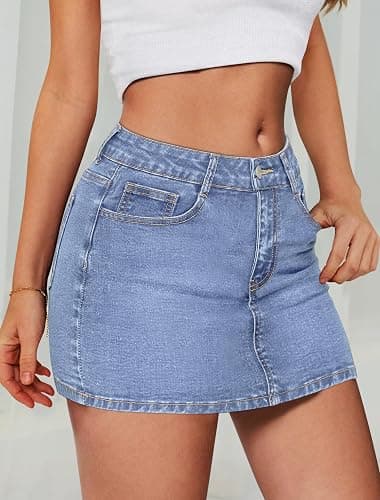 IWD Denim Mini Skirt Women Casual Stretch Jean Skirt Zip Fly Low Waisted Denim Skirt with Pockets thumbnail 2