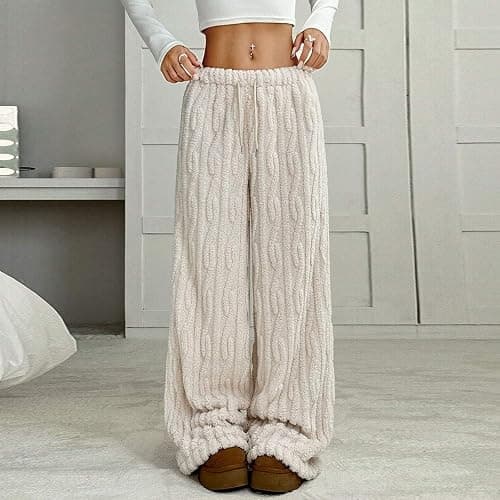 Sherpa Pajama Pants Women Soft Drawstring Elastic Wasit Fluffy Pj Pants Comfy Lounge Fleece Lined Sleepwear Bottoms thumbnail 2