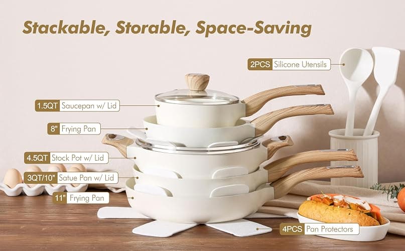 SENSARTE Ceramic Cookware Sets, Pots and Pans Set Non stick, 14-Piece Induction Cookware, Non toxic Healthy Non Stick Kitchen Cooking Set, with Frying Pans Set, PFAS PTFE PFOA PFOS Free thumbnail 7