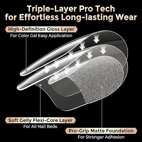 Nail Tips Square: 504PCS Tri-Layer Core Short Square Gel Nail Tips, 12 Sizes Soft Clear Nails Full Cover Acrylic False Fake Nails for Women Flat & Natural Nail Extensions Home thumbnail 4