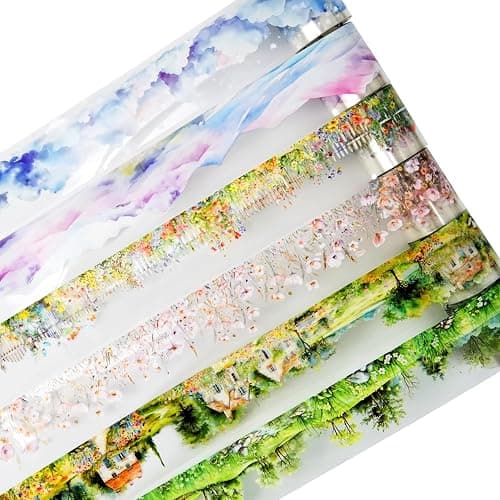 MiyouLuna 6 Rolls Transparent PET Tape Set, Nature Landscape Decorative Stickers for Scrapbooking, Journaling, DIY Crafts, Waterproof Craft Supplies with Decorative Clip - Image 1