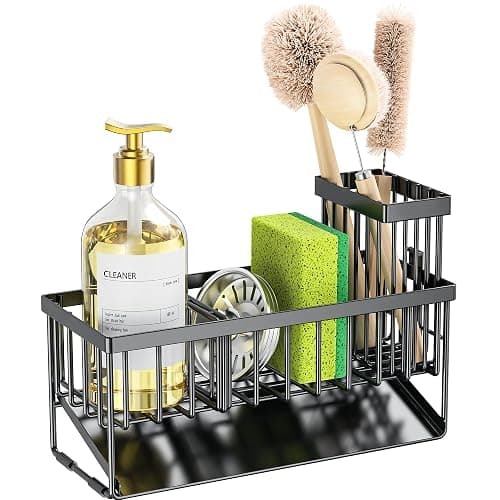 Cisily Kitchen Sink Caddy Organzier with High Brush Holder, Sponge Holder for Sink, 304 Rustproof Stainless, Kitchen Countertop Soap Dispenser Organizer, Kitchen Decor and Accessories (Black) thumbnail 7