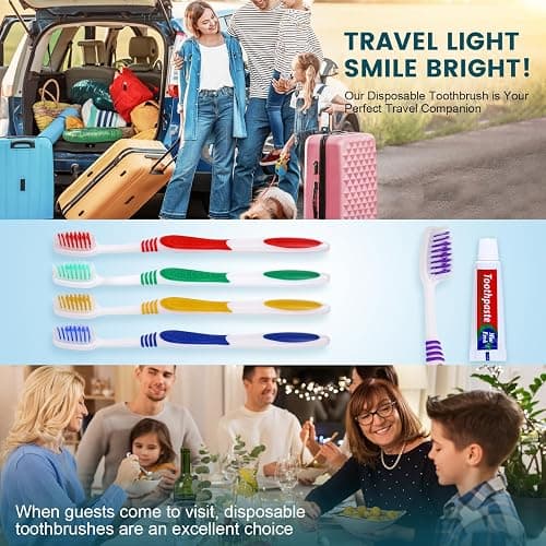 Navona 100 PCS Disposable Toothbrush with Toothpaste Bulk, Travel Toothpaste, Bulk Toothpastes, Individually Wrapped Bulk Toothbrush, Ergonomics Handle,Medium Soft Bristle, Perfect for Travel, Hotel thumbnail 6