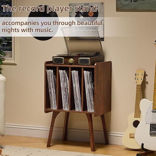 LELELINKY Record Player Stand, Brown Vinyl Record Storage Table, Patented | Mid-Century Modern Turntable Stand with Wood Legs, 4 Cabinets, Up to 100 Albums, Vinyl Holder Shelf for Bedroom Living Room thumbnail 6