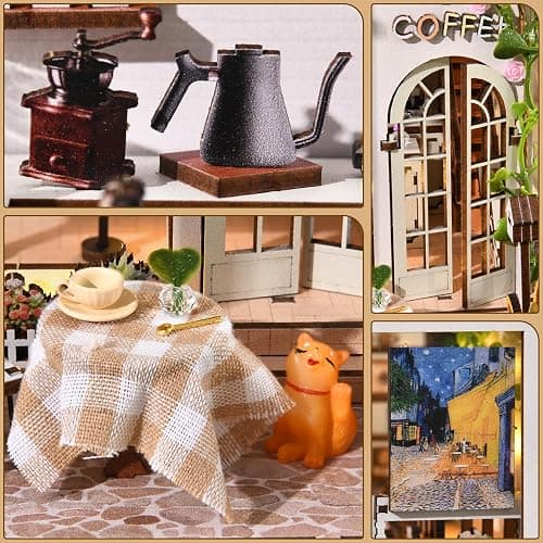 ETKVR Book Nook Kit,Kit Miniature à Monter, Puzzle 3D en Bois Style Maison de Poupée, Allée Miniature à Insérer dans Une Bibliothèque,Décoration pour Adultes et Ados - Café thumbnail 4