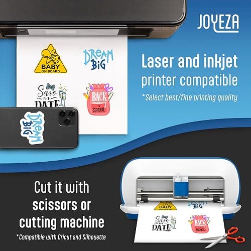 JOYEZA Premium Printable Vinyl Sticker Paper for Inkjet Printer - 25 Sheets Glossy White Waterproof, Dries Quickly Vivid Colors, Holds Ink Well - Inkjet & Laser Printer thumbnail 3