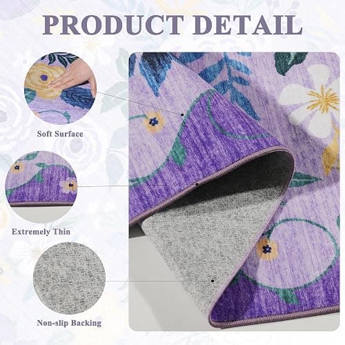 DUKINO 2x3 Rugs for Entryway, Floral Indoor Washable Door Mat, Non Slip Boho Small Rug for Kitchen, Soft Low Pile Front Door Throw Rug for Entrance, Bedroom, Kitchen, Laundry, Bathroom, Purple thumbnail 4
