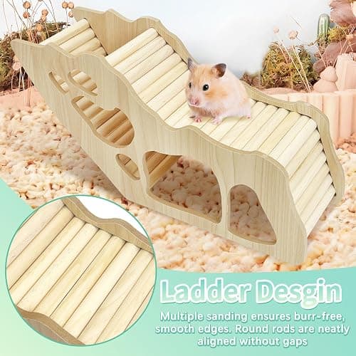 PINVNBY Hamster Climbing Ladder and Tunnel Hideout Wooden Hamster Climbing Toy Cage Decor Accessories for Gerbil Mice or Other Small Animals (Maze Tunnel) thumbnail 2