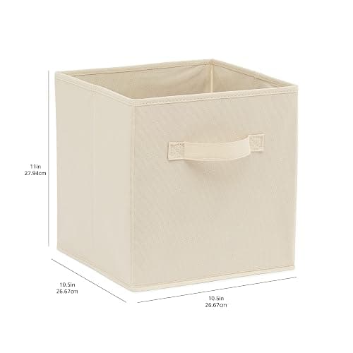 Amazon Basics Collapsible Fabric Storage Cubes Organizer with Handles, Sturdy, Beige, 10.5-x-10.5-x-11-inch, Pack of 6 thumbnail 3