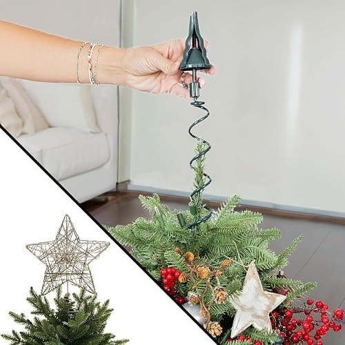 [Christmas Tree Topper Holder] - Twist-on Holiday Universal Tree Topper Stabilizer Fits Most Base Types- Metal Green Support Rod with Adjustable attachments to stabilize Seasonal Treetop Ornaments thumbnail 2