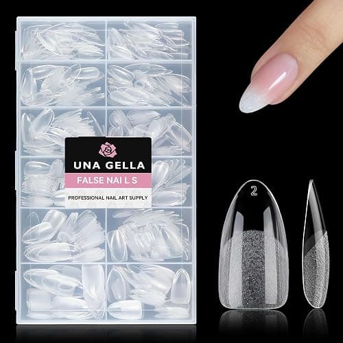 UNA GELLA 504Pcs Medium Pointed Almond Nail Tips, Pre-shape Almond Gel Nail Tips Half Matte Full Cover Acrylic Clear Press on Fake Nails Tips for Nail Extension Nail Art DIY Salon 12 Sizes thumbnail 8