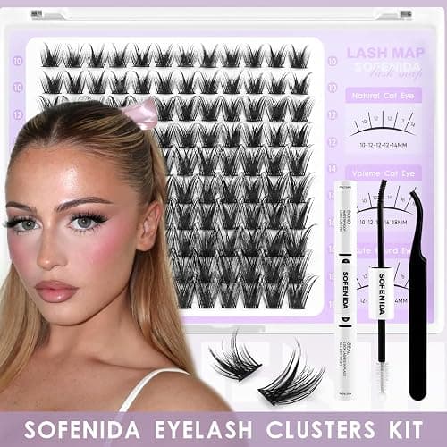 SOFENIDA Lash Clusters Wispy Lash Clusters Kit Cluster Eyelash Extensions 10-18mm Lash Extension Kit Eyelash Cluster Eyelash Extensions Waterproof DIY Individual Lashes Clusters with Soft Thin Band thumbnail 5