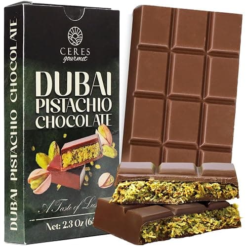 Ceres Gourmet Dubai Chocolate Bar, Pistachio Knafeh Chocolate Snack 2.3oz (65g) with Crispy Kunafa Layers and Smooth Milky Chocolate, Individually Wrapped Premium Gift-Style Treat for Special Moments - Image 1