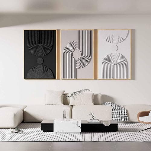 Framed 3D Textured Boho Neutral Abstract Wall Art for Bedroom, 3 Piece Mid Century Modern Artwork for Walls, Creamy White Brown Relief Sculptures for Diningroom Hallway Wall Decor 16x24 In thumbnail 6