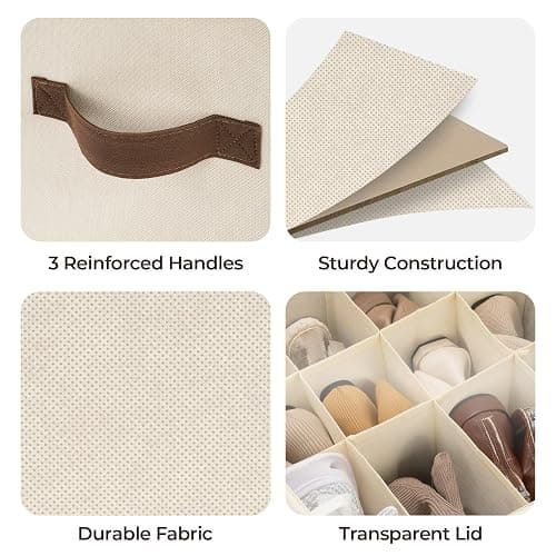 Cupic Cupid 2 Pack Shoe Organizer for Closet, Fits up to 12 Pairs, Shoe Cubby Storage Containers with Clear Cover, Oatmeal thumbnail 4