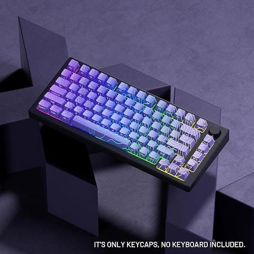 HITIME XVX Shine Through Keycaps w/IMD Tech, Custom Topographic Keycaps 60 75 100 Percent, Purple Key Cap Set 118 Keys Lines Backlit, OEM Profile Side Printed for Keyboards thumbnail 5