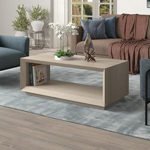 Henn&Hart 48" Rectangular Coffee Table with Open Storage Shelf for Living Room, Family Room, or Office, Alder White thumbnail 2