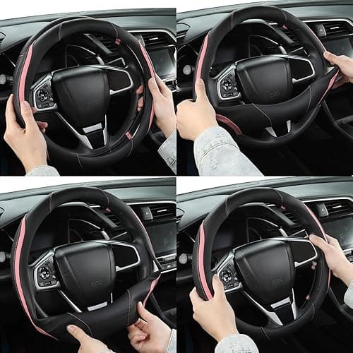 Car Steering Wheel Cover, Leather Steering Wheel Cover Pink Universal 14.5-15 Inch Microfiber Leather Anti-Slip Breathable Auto Steering Wheel Covers for Men Women (Black&Pink) thumbnail 7