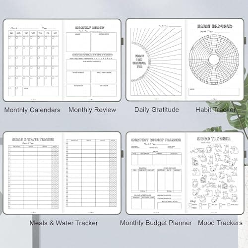 SIMSIMY Premade Bullet Dotted Journal Notebook, Pre-made Dot Grid Journaling with Undated Weekly & Monthly Planner, Various Trackers - 12 Month Organization, A5 Hardcover Leather Planner Notebook with thumbnail 5