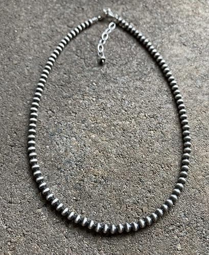 4mm Sterling Silver Oxidized Pearl Bead Necklace Southwestern everyday wear Navajo Style thumbnail 4