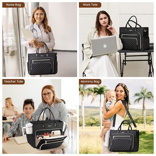LOVEVOOK Laptop Tote Bag for Women, Work Bags Computer Laptop Bag, Teacher Tote Bag, Professional Briefcase Business Large Purses Handbag, Black, 17 Inch thumbnail 2
