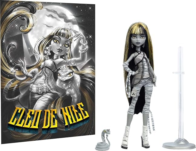 Monster High Reel Drama Doll, Cleo De Nile Black and White Reproduction Collectible with Doll-Size and Life-Size Posters, Horror Flick Theme, and Pet thumbnail 6