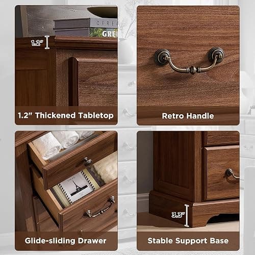 T4TREAM 54" Wide 7 Drawers Dresser Chests for Living Room, Light Walnut | Vintage handle Farmhouse Wood Storage Organizer Bedroom,Hallway thumbnail 5