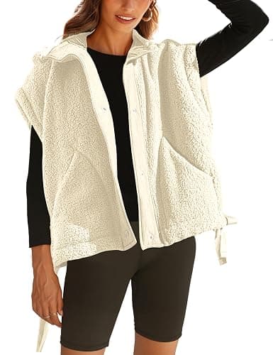 TAQCUX Sherpa Jacket for Women Casual Fleece Vest Oversized Sleeveless Outwear Warm Button Down Gilet with Pockets - Image 1