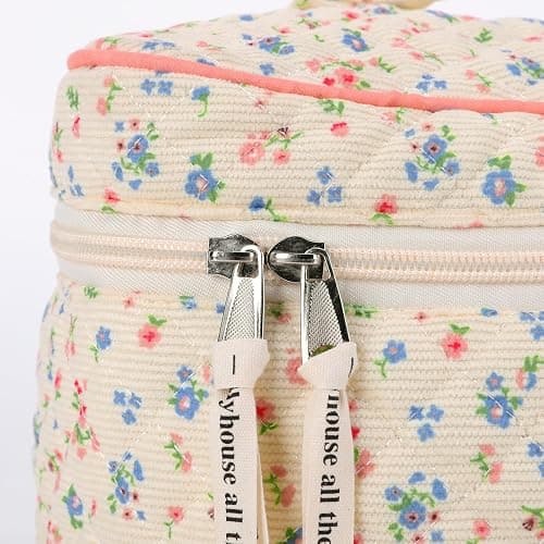 CHAMAIR Quilted Floral Makeup Bag - Coquette Skincare Bag Aesthetic Cosmetic Bag Cotton Toiletry Bag Large Capacity Travel Make Up Bag for Women Ladies Girls (Style B92) thumbnail 6