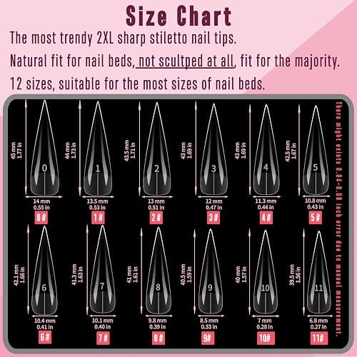 NOVO OVO Halloween XXL Straight Sharp Stiletto Natural Nail Tips Press on (not Sculpted), Normal Thick Extra Long Soak Off Soft Gel Fake Nail Extension, Full Cover False Nails for 12 Sizes 240 pcs thumbnail 6