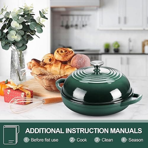 P&P CHEF Bread Dutch Oven for Sourdough, 5.5 Quart Enameled Cast Iron Dutch Oven Pot with Lid for Homemade Bread Baking, Easy to Clean & Even Heat, Dark Green thumbnail 7