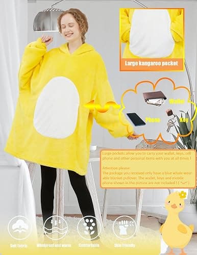 Lovemonster Unisex Cute Yellow Duck Cosplay Animal Pajamas Cozy Flannel Sherpa Pullover Adult Christmas Halloween Costume thumbnail 5