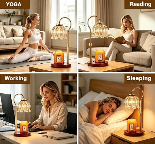 Dreamholder Electric Candle Warmer Lamp with Timer, Dimmable Candle Lamp with Adjustable Height, Glass Wax Melter for Jar Candles Wood Base Floral Home Decor Gifts for Women Mom, Walnut Wood thumbnail 7