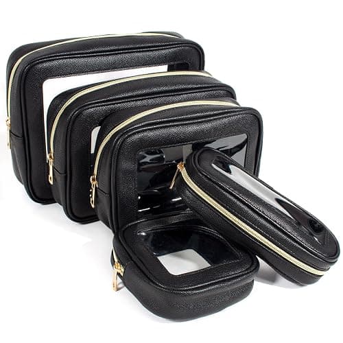 5Pcs Diaper Bag Organizer Pouch Set, Waterproof Travel Clear Makeup Bag Set for Women Small Toiletry Bag Travel Packing Organizer Bags Cosmetic Case with Zipper Compact Car Organizer Bag (Black Set) - Image 1