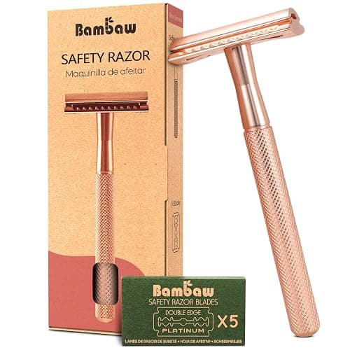 Bambaw Safety Razor for Women with 5 Double Edge Blades, Double Edge Razor, Single Blade Razors for Women and Men, Reusable & Plastic Free β Rose Gold - Image 1