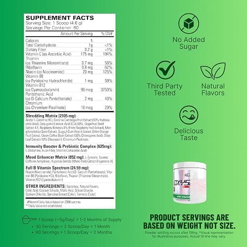 EHP Labs OxyShred Pre Workout Powder - Preworkout Powder with L Glutamine & Acetyl L Carnitine, Energy Boost Drink - Kiwi Strawberry, 60 Servings thumbnail 3