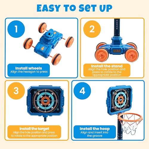 JoyCat 2-in-1 Shooting&Basketball Toy for Kids,Adjustable Height Auto-Moving Shooting Target with Music,Outdoor Indoor Game Compatible with Nerf Toy Guns for Kids,Birthday Chrisrmas Gift for Boys thumbnail 7