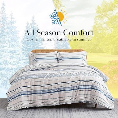 Southshore Fine Living, Inc. 3-Piece Striped Comforter Queen Set, Down Alternative Coastal Comforter Full Size with 2 Pillow Shams, Microfiber Bedding Set, Full or Queen Bed, Coastal Stripes Blue thumbnail 5