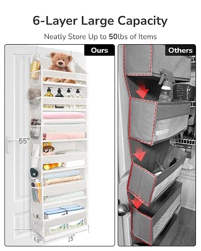 ULG Over The Door Organizer with 6 Large Pockets 12 Side Pockets, 50lbs Weight Capacity Door Hanging Organizer for Bedroom, Bathroom, Pantry, Nursery Storage, Beige thumbnail 2