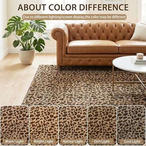 Leopard Print Rug for Living Room 5x7 Cheetah Fluffy Rug Machine Washable Area Rug for Bedroom,Non-Slip Soft Comfy Faux Fur Animal Carpet for Bedroom Living Shaggy Home Decor thumbnail 5