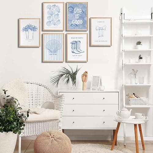 6 Pcs Coastal Christian Wall Art Blue Seashell Scripture Quote Wall Decor Pictures Coastal Granddaughter Preppy Religion Aesthetics Posters Prints for Living Room Bedroom Home Decorations Unframed thumbnail 2
