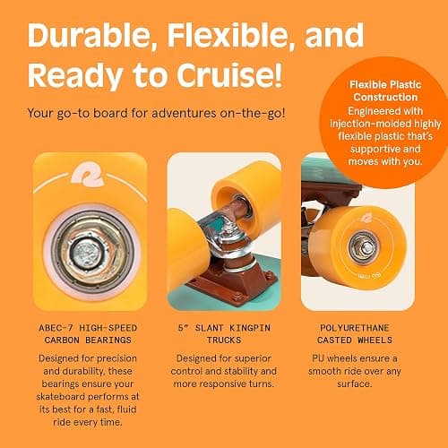 Retrospec Quip Mini Cruiser Skateboard 22.5" Classic Retro Plastic Cruiser Complete Skateboard with ABEC 7 Bearings and PU Wheels Compact Board w/Grippy, Molded Waffle Deck thumbnail 5