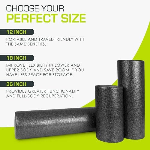ProsourceFit High Density Foam Rollers 12 - inches long, Firm Full Body Athletic Massage Tool for Back Stretching, Yoga, Pilates, Post Workout Muscle Recuperation, Black thumbnail 4