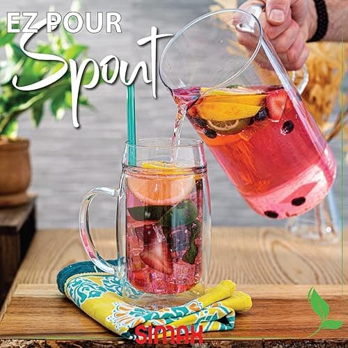 Simax Glass Pitcher, 64 Oz (2 Quart) Borosilicate Glass Water Pitchers, Hot and Cold Safe Sangria Pitchers, for Beverage, Iced Tea, Lemonade & Juice - 2 Quart Classic thumbnail 6