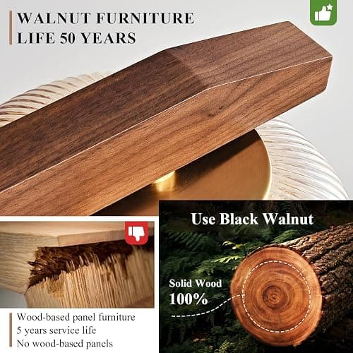 Walnut Wood LED Ceiling Light Fixture, Modern 9-Light Semi-Flush Mount with Glass Shades, 41" Farmhouse Chandelier Walnut & Brass for Living Room, Dining Room, Bedroom thumbnail 4