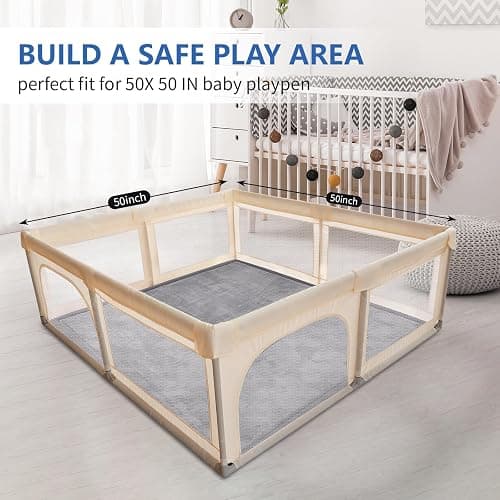 Huloo Sleep Ultra Soft Baby Play Mat for Floor,1.3" Thick Elasti-Foam 50x50 Playpen Mat for Toddlers Infant kids,Water-Repellent Coral Velvet for Tummy Time,Non-Slip Backing Safe for Crawling,Tatami Style (Dark Grey) thumbnail 5